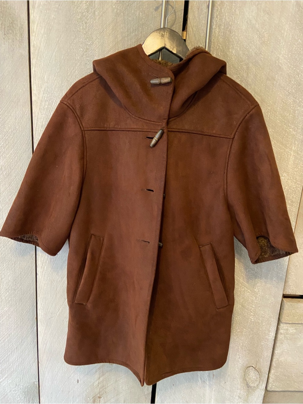 Zara Brown Hooded Shearling Pea Coat